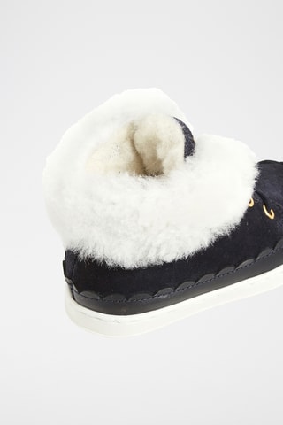 Gevoerde Splitnubuck, Leren en Schapenwollen Enkellaarzen - Marineblauw en Wit 