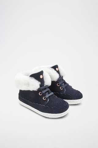 Gevoerde Splitleren en Schapenwollen Enkellaarzen - Marineblauw