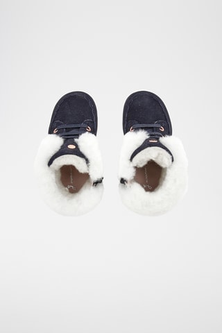 Gevoerde Splitleren en Schapenwollen Enkellaarzen - Marineblauw
