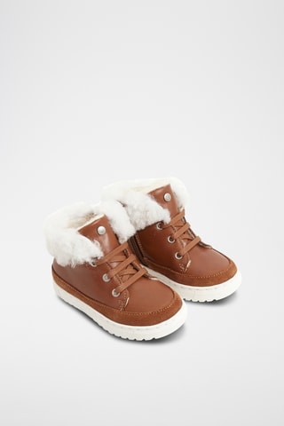 Gevoerde Leren, Splitleren en Schapenwollen Boots - Camel