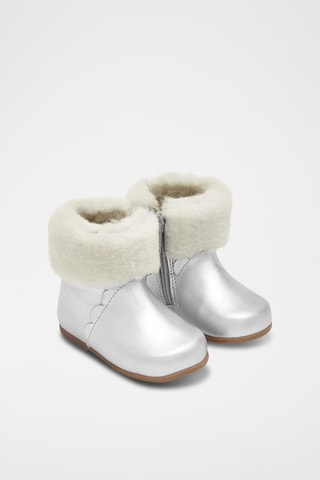 Gevoerde Leren en Schapenwollen Enkellaarzen - Zilverkleurig