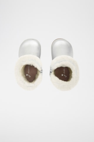 Gevoerde Leren en Schapenwollen Enkellaarzen - Zilverkleurig