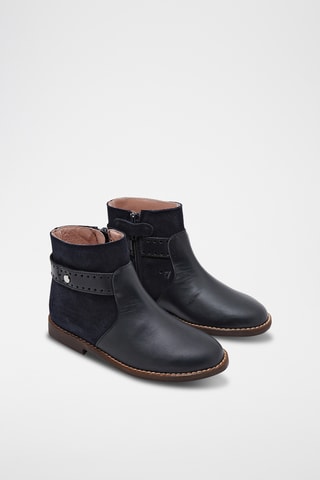 Leren en Splitleren Enkellaarzen - Zwart 