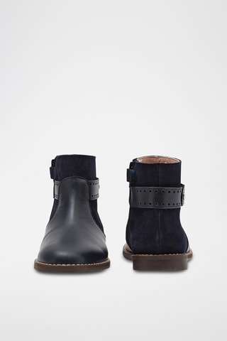 Leren en Splitleren Enkellaarzen - Zwart 