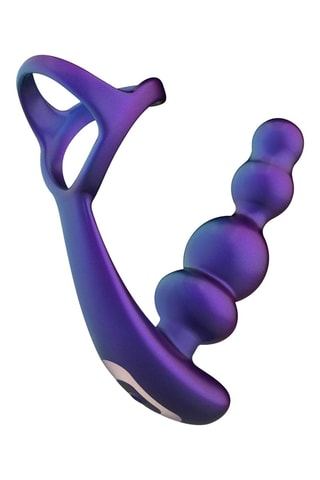 Plug anal vibrant avec anneau pénien télécommandé Stellar - Violet - 10 cm