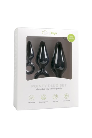 3 plugs anal avec anneau de rétractation - Noir - 0,8 cm à 3,8 cm