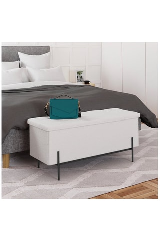 Banc-coffre Loan - Blanc et noir - Tissu bouclette
