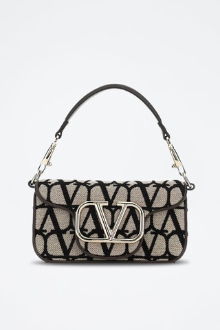 Mala de ombro em couro - Preto e bege - Valentino