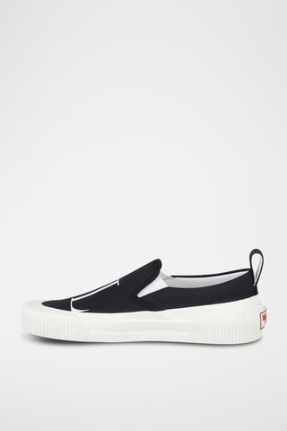 Slip-on com plataforma em couro - Preto