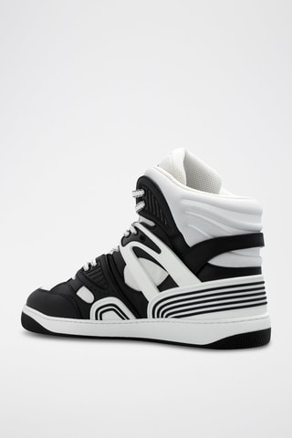 Sneakers subidos em couro - Branco e preto - Gucci