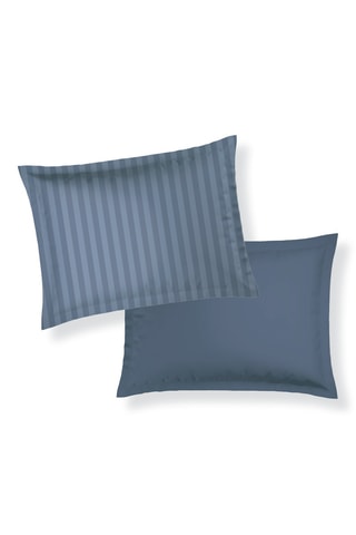 2 taies d'oreiller en satin de coton  Dobby - Bleu