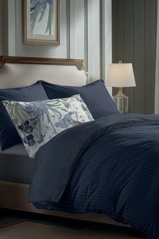 2 taies d'oreiller en satin de coton  Dobby - Bleu foncé