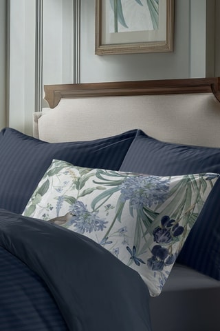 2 taies d'oreiller en satin de coton  Dobby - Bleu foncé