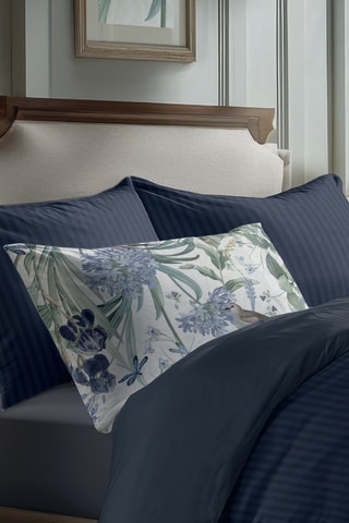 2 taies d'oreiller en satin de coton  Dobby - Bleu foncé