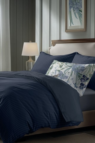 2 taies d'oreiller en satin de coton  Dobby - Bleu foncé