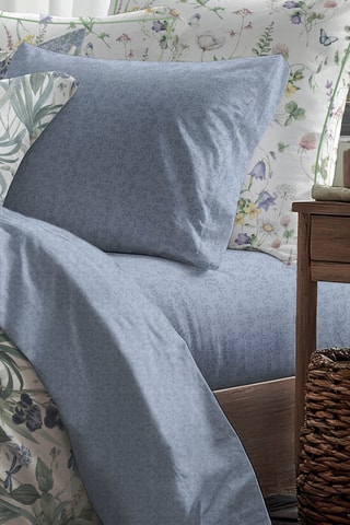 Katoensatijnen Hoeslaken Frêne à fleurs - Blauw