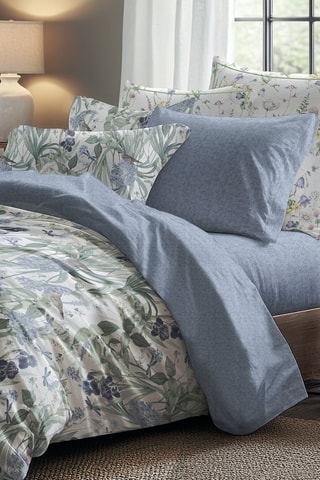 Katoensatijnen Hoeslaken Frêne à fleurs - Blauw