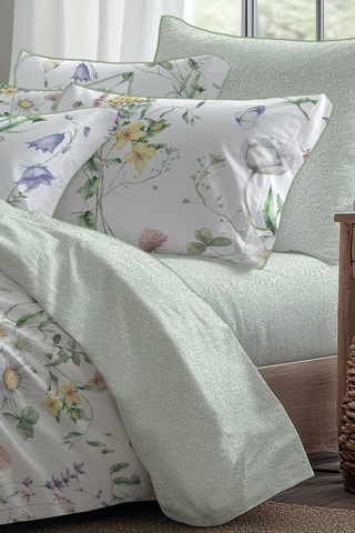 Katoensatijnen Hoeslaken Feuilles d’Amour - Groen