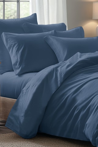 Drap-housse en satin de coton - Bleu