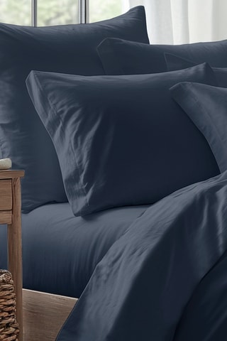 Drap-housse en satin de coton  - Bleu