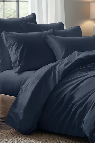 Drap-housse en satin de coton  - Bleu