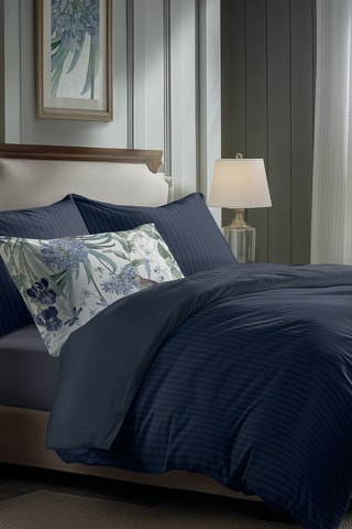 Drap plat en satin de coton  Dobby - Bleu foncé