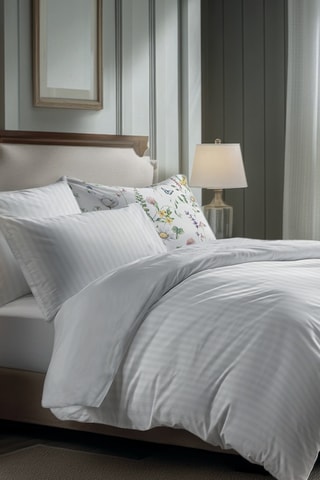 Drap plat en satin de coton  Dobby - Blanc