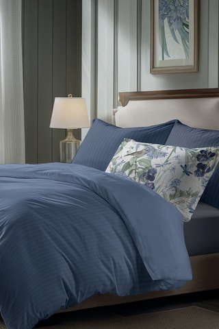 Parure de couette en satin de coton Dobby - Bleu