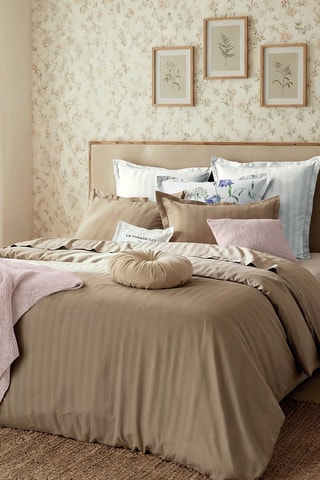 Katoensatijnen Overtrekset Dobby - Taupe