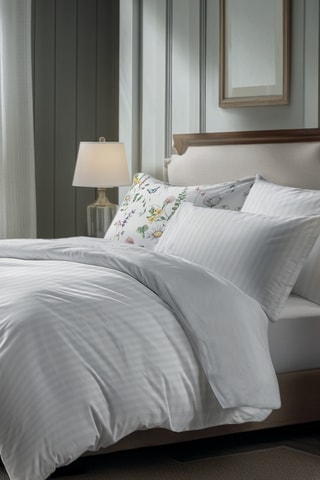 Katoensatijnen Overtrekset Dobby - Wit