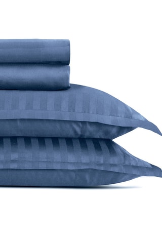 Parure de draps en satin de coton  Dobby - Bleu