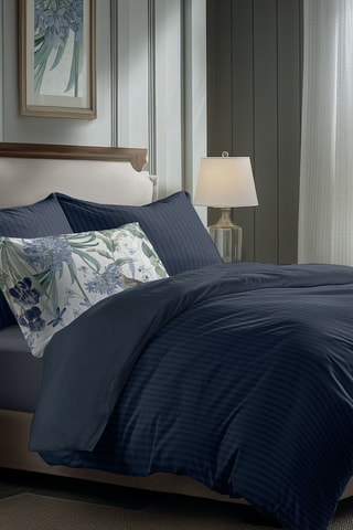 Parure de draps en satin de coton  Dobby - Bleu foncé