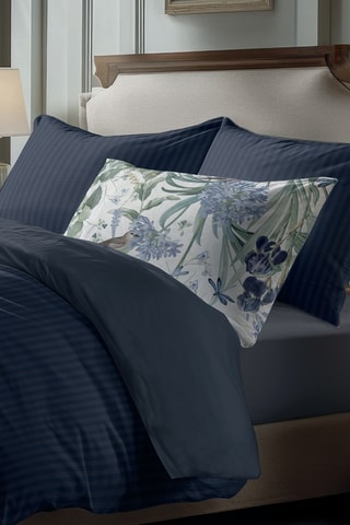 Parure de draps en satin de coton  Dobby - Bleu foncé