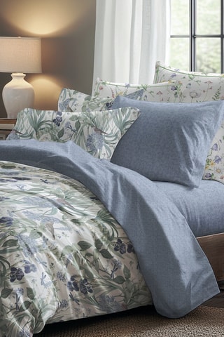 Dubbelzijdige Katoensatijnen Lakenset Jardin du paradis - Wit