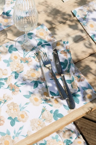 6 serviettes de table Calme floral - Blanc - 40 x 40 cm