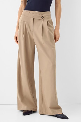 Pantalon wide legs taille haute - Beige