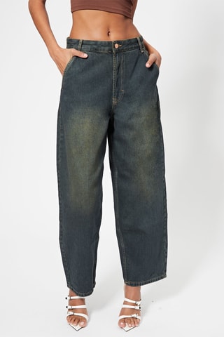 Jean loose taille haute - Bleu et vert