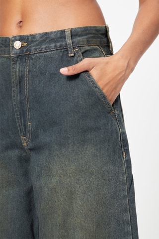 Jean loose taille haute - Bleu et vert