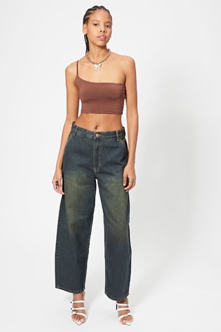 Jean loose taille haute - Bleu et vert