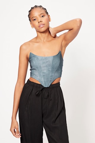 Crop top bustier en jean - Bleu marine