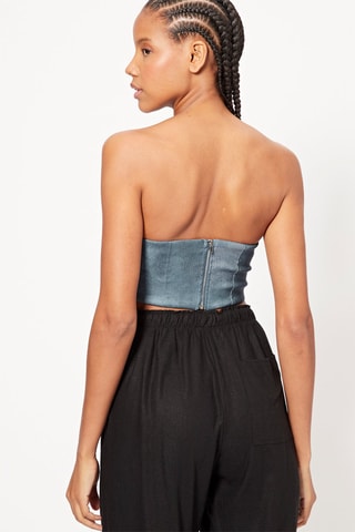 Crop top bustier en jean - Bleu marine