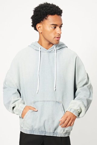 Sweat en denim à capuche - Bleu clair