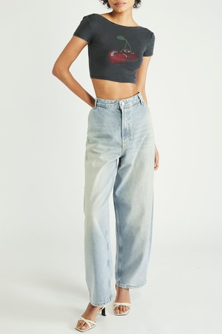 Jean wide legs taille haute - Bleu