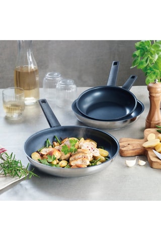 3 frigideiras de aço inoxidável Qulinox - 20/24/28 cm