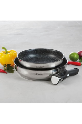 2 frigideiras em aço inoxidável  e cabo amovível - 22 e 26 cm