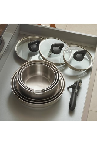 2 frigideiras em aço inoxidável  e cabo amovível - 22 e 26 cm