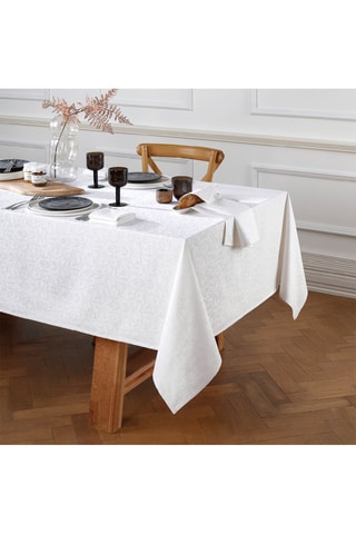 Toalha de mesa retangular Jacquard Fleurette - 170 x 250 cm - Branco