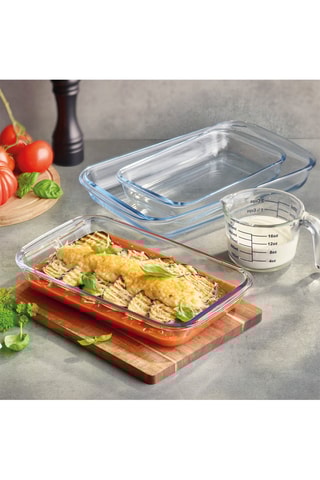 3 travessas para forno em vidro borossilicato - 29,5 x 17,5 x 5,1 cm / 34,6 x 20,6 x 5,2 cm / 39,3 x 23,6 x 5,2 cm