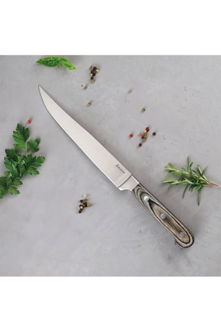 Faca fatiadora em aço inoxidável com cabo em madeira