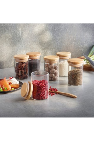 6 frascos para especiarias de vidro borossilicato com tampa de bambu - 15 cl